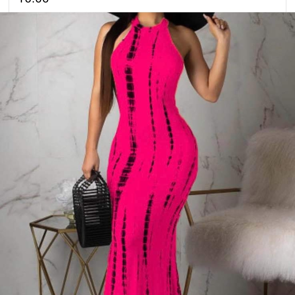 Women’s Hot Pink Halter Maxi Dress